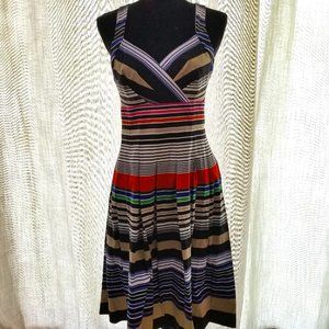 Calvin Klein Colorful Stripe Sweatheart Neck Cross Back Fit Flare Dress 8